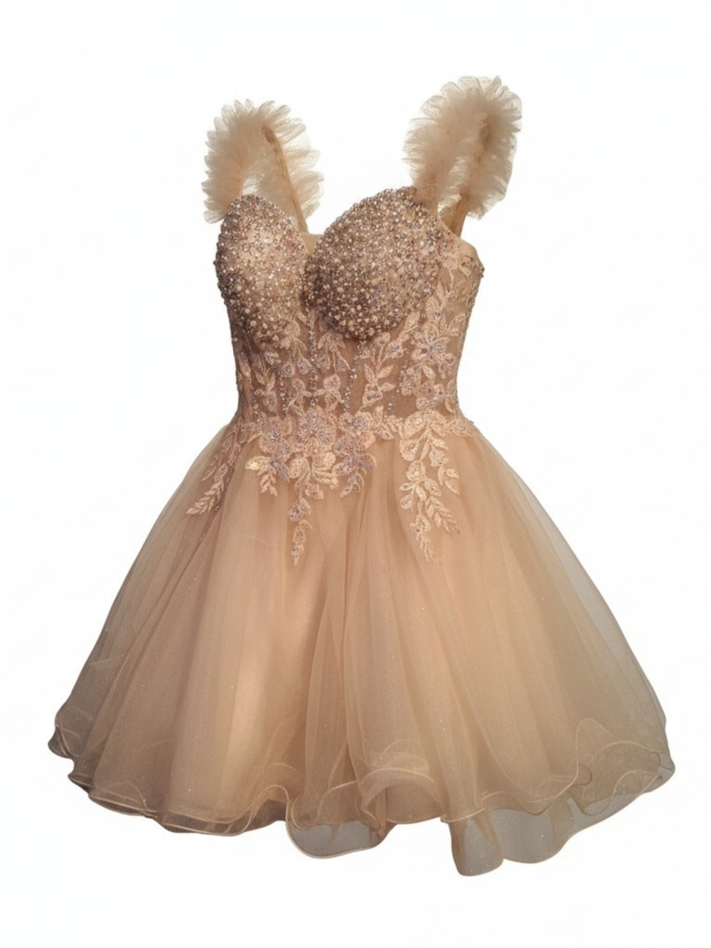 Embellished Champagne Tulle Party Dress